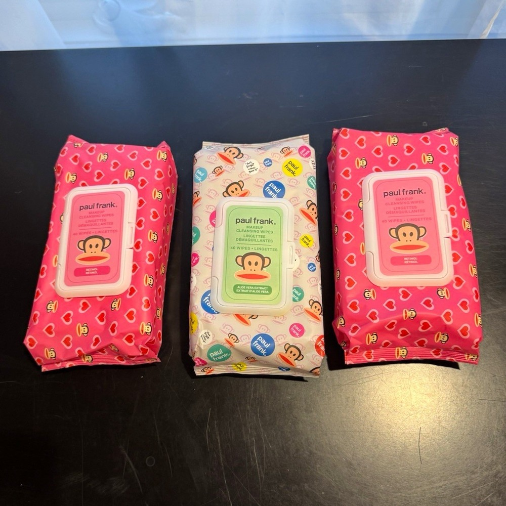 Paul Frank Makeup Cleansing Wipes 40 Ct Retinol + Aloe Vera for Face/Eyes All 3